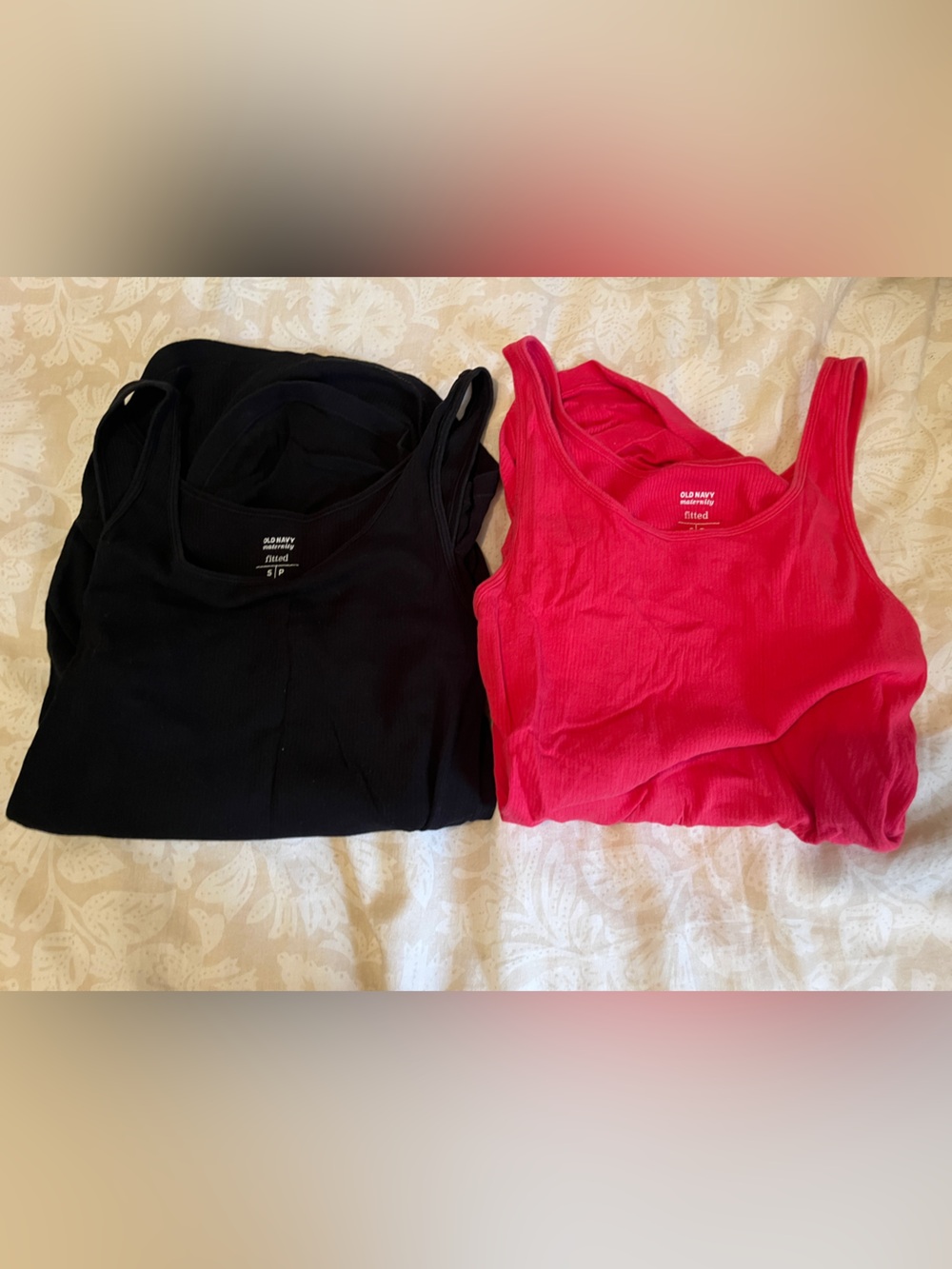 Old Navy Maternity Ribbed Tank Tops - Black and Hot Pink